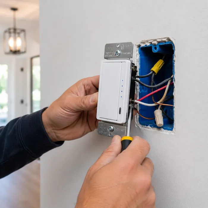 Electrician installing a wall switch