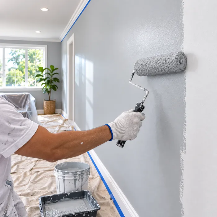 Painting an interior wall with a roller