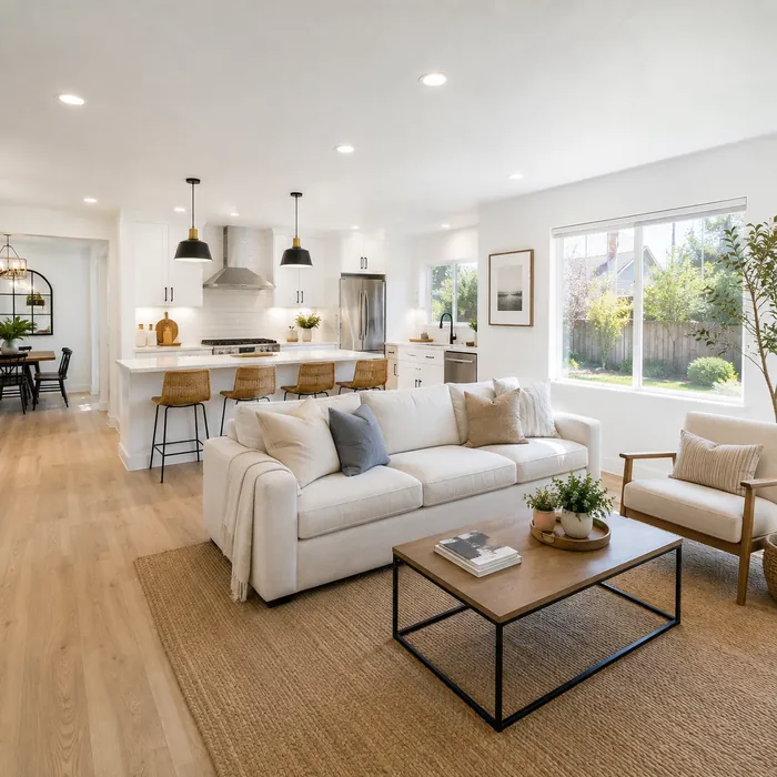 Remodeled open living room and kitchen